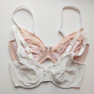 Wacoal Floral Lace Unlined Bras in Beige & White (RARE!), Ivory, 34D